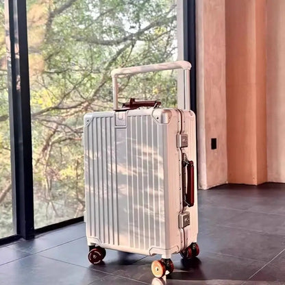 Mala de Viagem com Estrutura de Alumínio e Alça Larga, Rodas Giratórias Silenciosas Coloridas e Trava TSA, Mala de Carrinho de Grande Capacidade
