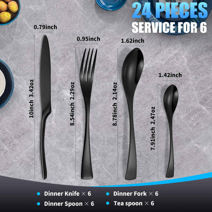 Conjunto de Talheres 24 Peças Aço Inoxidável 18/10 Talheres Pesados Prata Luxo Faca Garfo Colher Louça Próprio para Máquina de Lavar Louça