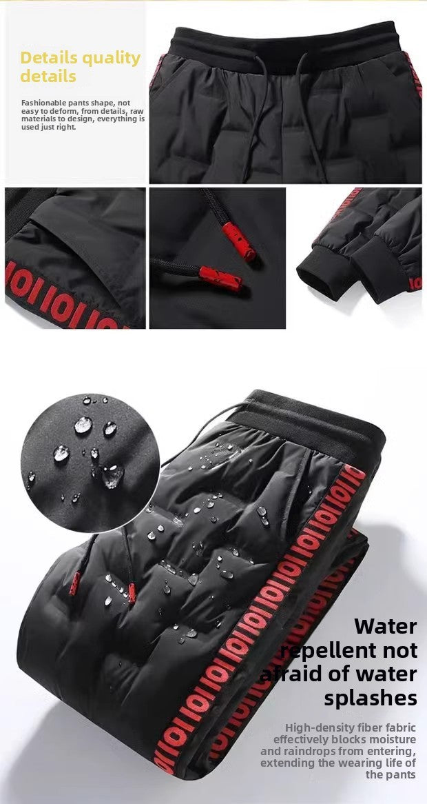 Men's Outdoor Casual down Trousers Windproof Waterproof Winter Warm Cotton Pants Dstring Waist Long Polyester Fiber