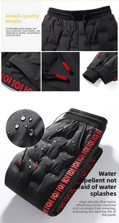 Men's Outdoor Casual down Trousers Windproof Waterproof Winter Warm Cotton Pants Dstring Waist Long Polyester Fiber