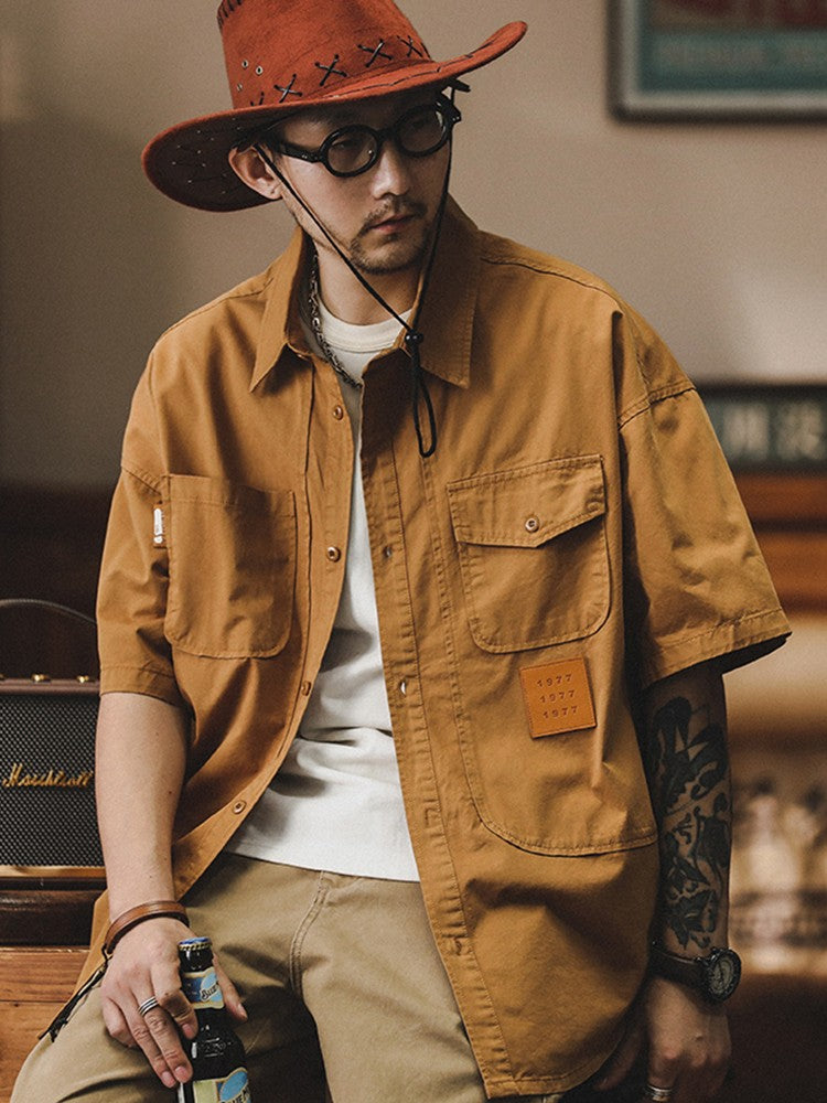 2025 Summer Men's Multi-pocket Oversized Short Sleeve Shirts High Street Fashion Cargo T-shirt New American Casual Y2K Shirt