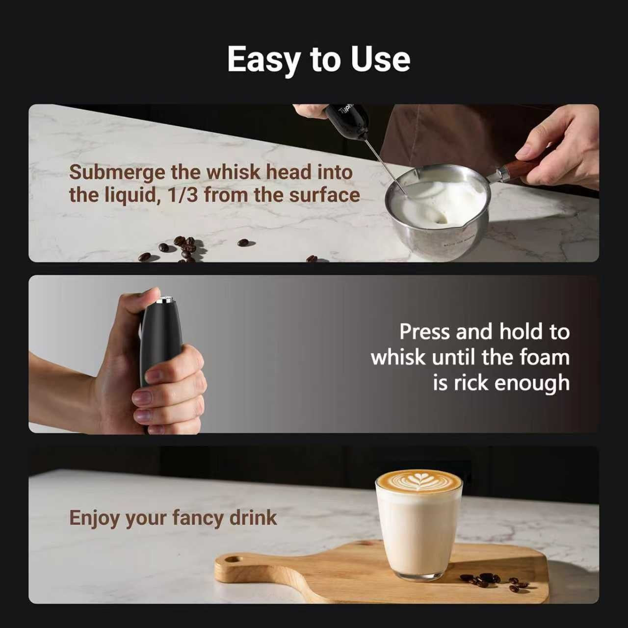 Espumador de Leite Potente para Cozinha, Batedor de Bebidas Portátil a Pilha para Café, Lattes, Cappuccino, Matcha – Ideal para Presente