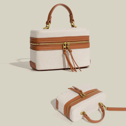 Women's Retro Canvas Spliced Lunch Box, Commuter Portable Shoulder Crossbody Small Square Bag, Adjustable Shoulder Strap