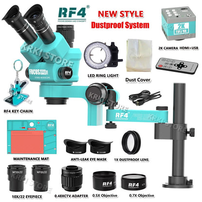 RF4 Microscópio Trinocular Estéreo Rotação 360° com Braço Articulado Suporte de Campo Amplo Câmera HDMI 4K Reparo de Solda de Placa PCB de Celular
