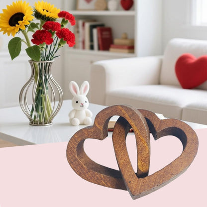 Warm and Romantic Wooden Double Heart Chain Ornaments Valentine's Day Wedding Engagement Proposal Celebration Ornaments Living Room Bedroom Desktop Ornaments Holiday Gifts