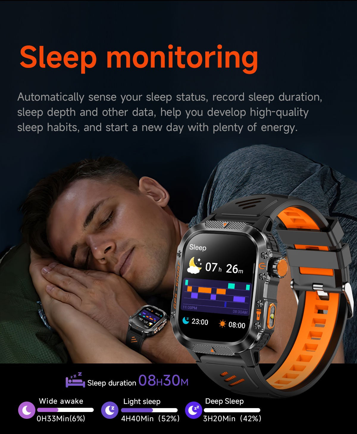 2026 Novas pulseiras inteligentes militares de GPS para ambientes externos, bússola masculina, frequência cardíaca, chamada BT, lanterna LED, Smartwatch à prova d'água 10ATM para natação