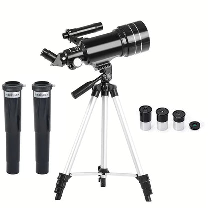 Telescópio astronômico todo preto 30070, telescópio com zoom de 15-150x, adequado para observar estrelas e a lua