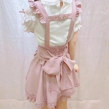 Japanese Gothic Lolita Ribbon Short Suspender plaid Skirt Girls Sweet Cute Lace A-Line Mini Skirts summer2025 black solid kawaii