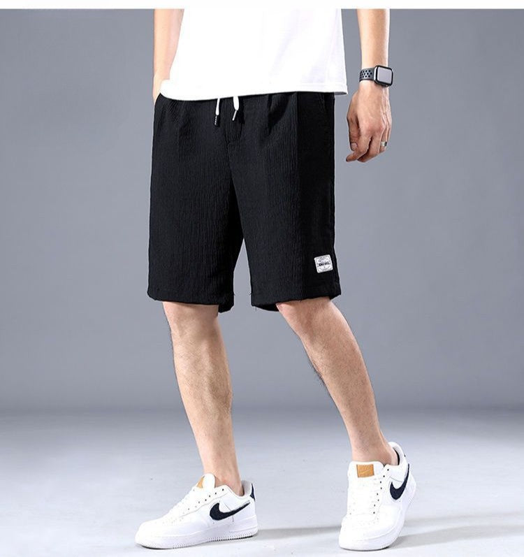 Sleeping Pants Ice Silk Shorts Men Casual Shorts Loose 5-Minute Pants Solid Youth Home Shorts Elastic Waist Large Pajama Pants