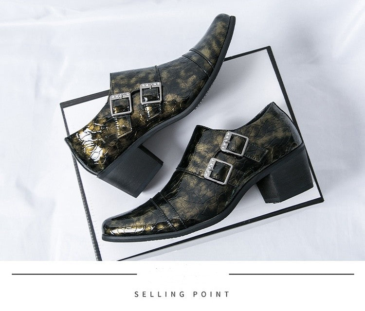 Fashion Buckle Leather Shoes For Men Big Size 46 Pointed Dress Shoes Man Quality Bussiness High Heels Shoes Man chaussure hommes