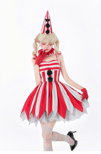Halloween Cosplay Dress Red Horror Circus Soul Return Doll Costume Gothic Spooky Ladies Fancy Outfit for Party Role Play Dress
