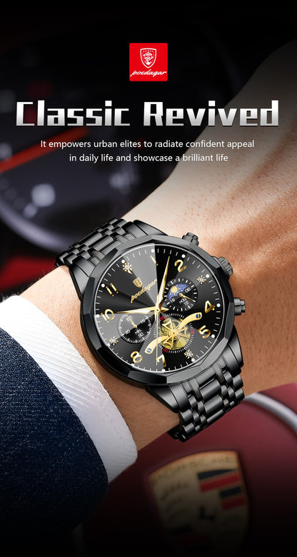 POEDAGAR Luxo Alta Qualidade Relógio de Pulso Masculino Cronógrafo Aço Inoxidável Quartzo Relógios Masculinos Impermeável Luminoso Relógio Masculino Reloj