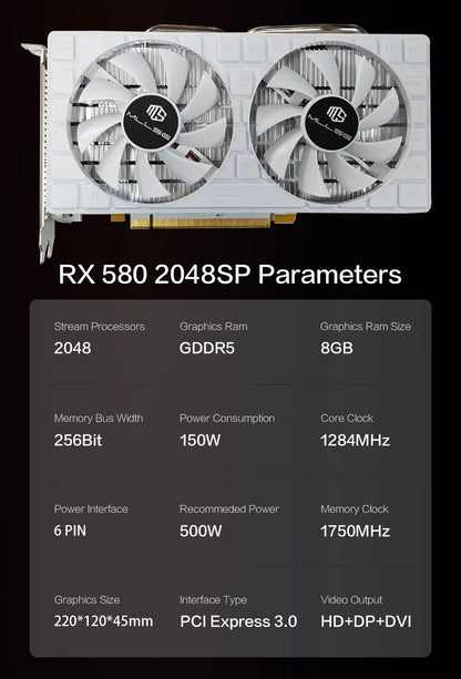 Placa de vídeo MLLSE AMD Radeon RX 580 8GB 2048SP branca GDDR5 DP HDMI DVI