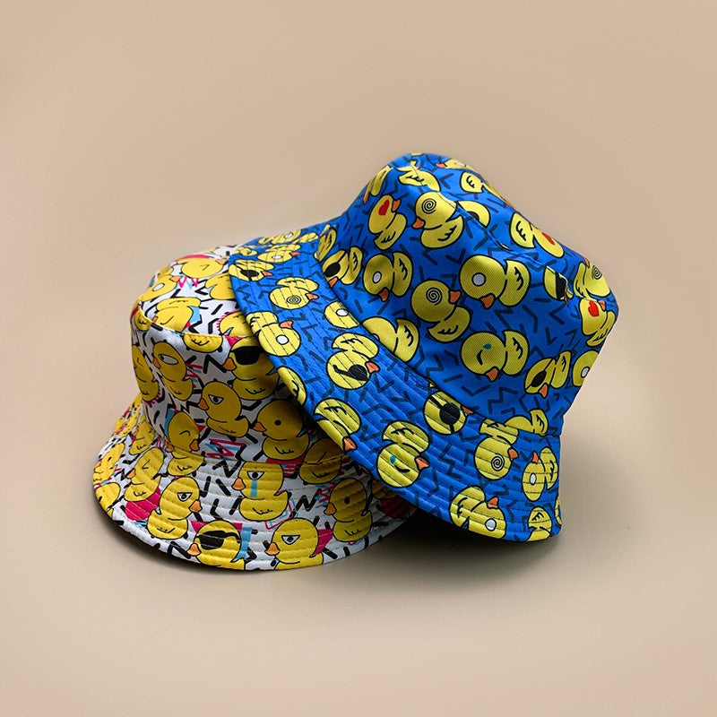Cartoon Yellow Duck Bucket Hats New Unisex Cute Sunshade Double Sided Wearable Fashion Casual Versatile Outdoor Fisherman Caps