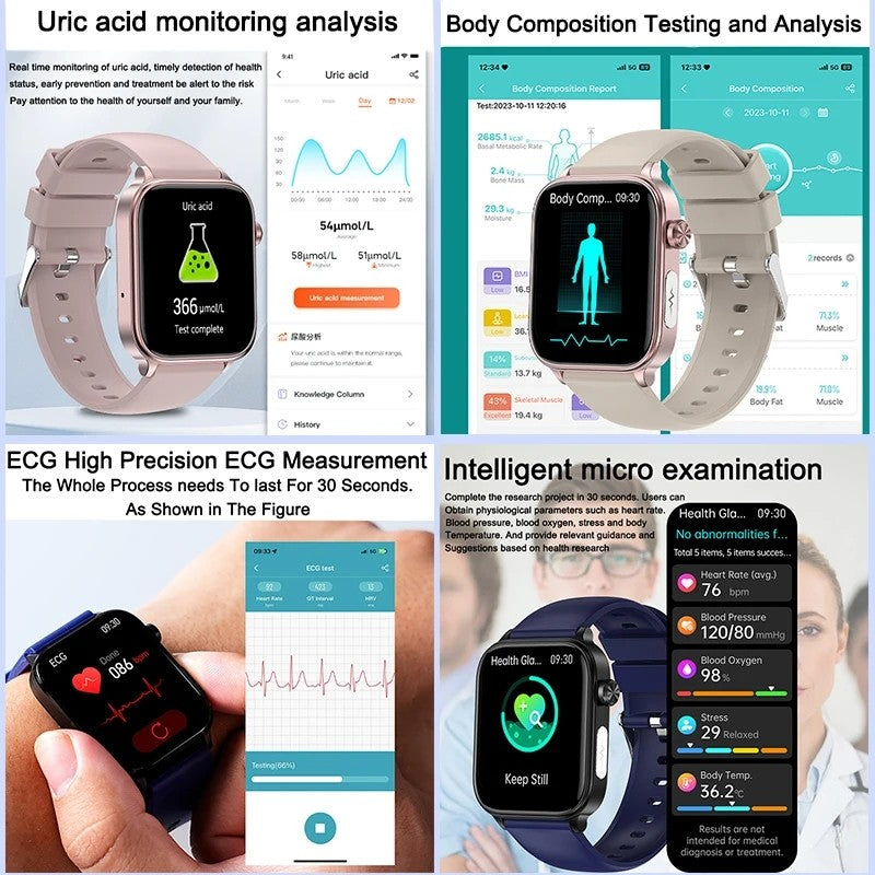 2025 Novo Para XIAOMI ECG+PPG Gordura Sanguínea Ácido Úrico Saúde Smartwatch Masculino Feminino Frequência Cardíaca Pressão Arterial Chamada Bluetooth Relógio Inteligente
