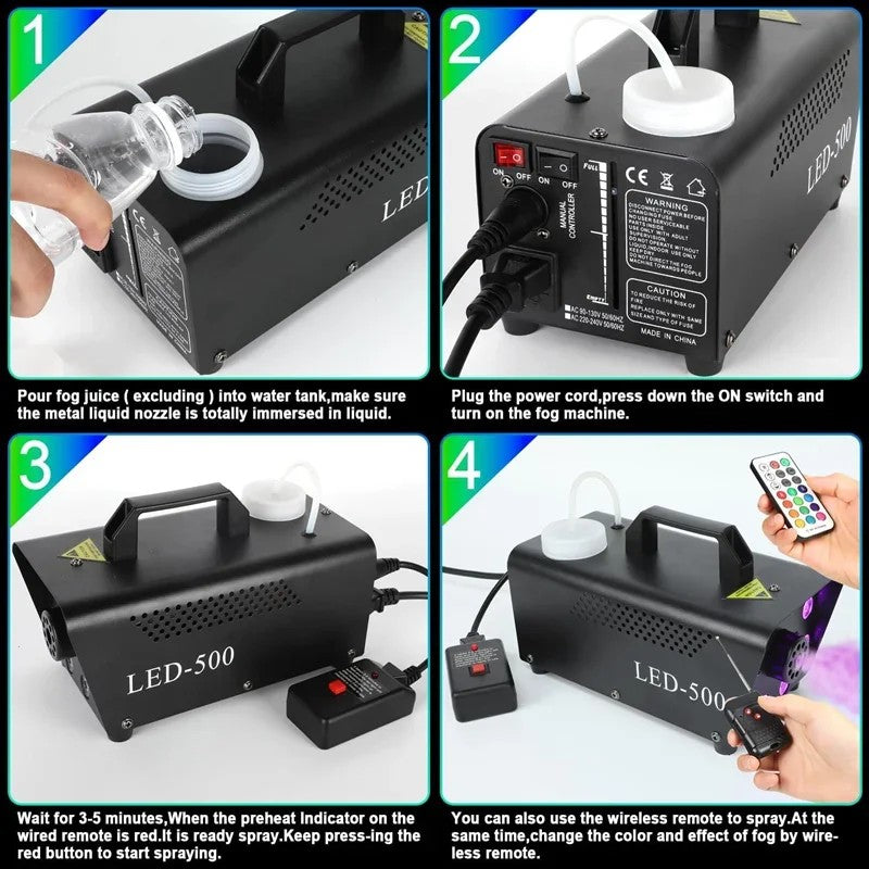 New LED Timer Disco Smoke Machine 500W Remote Dj Halloween Smoke Spraying Equipment Christmas Wedding Party Stage Fog Machine