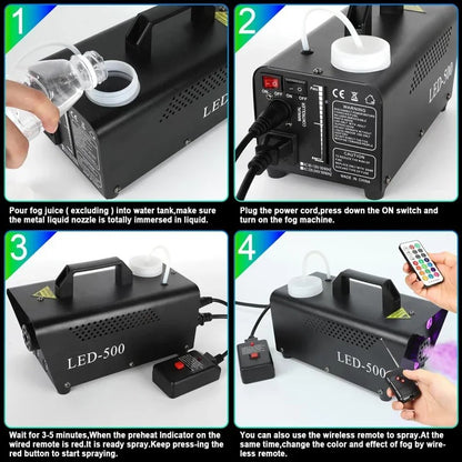 New LED Timer Disco Smoke Machine 500W Remote Dj Halloween Smoke Spraying Equipment Christmas Wedding Party Stage Fog Machine