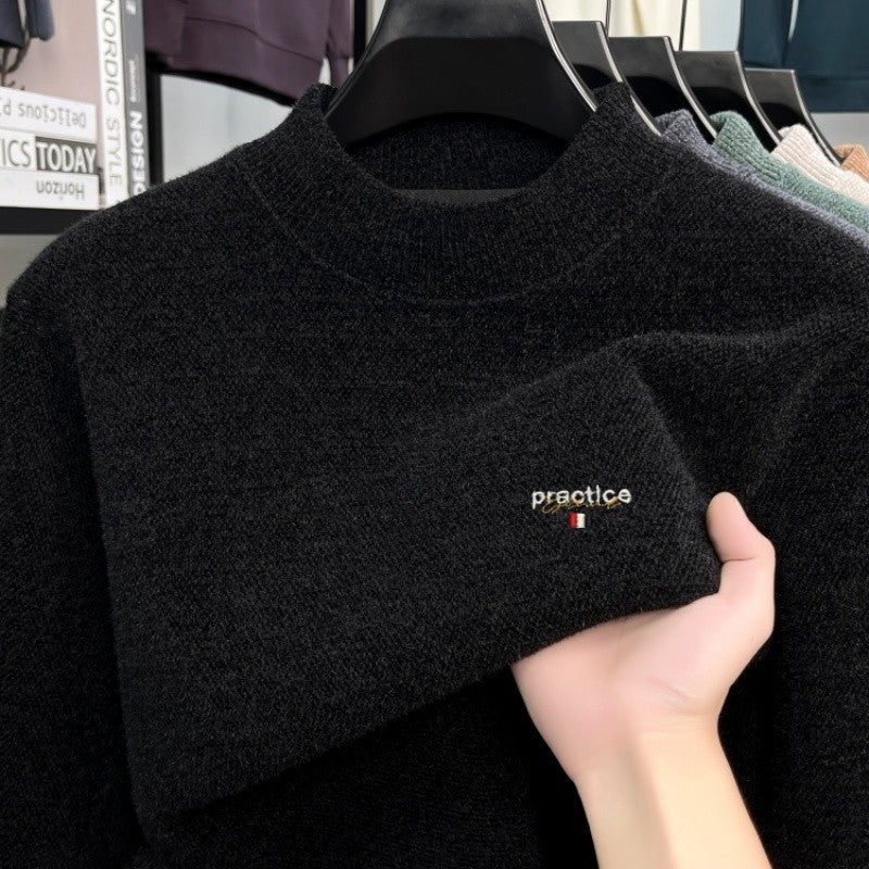 High quality plush thick men's sweater fashion brand letter embroidery winter warm round neck Korean casual knitted pullover