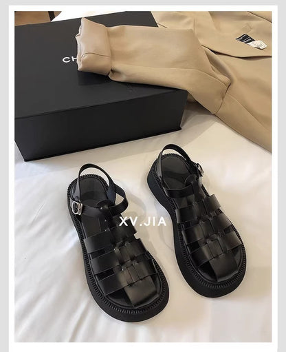 Summer Women's Sandals British Style Platform Women Casual Shoes Fashion Brand Beach Shoes 2024 High Quality Women Roman Sandals