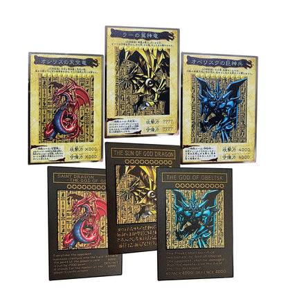 3 unidades de cartão YuGiOh DIY de metal preto, deus egípcio Slifer, o Dragão do Céu, Obelisco, o Atormentador, o Dragão Alado de Ra, o Cartão de Deus