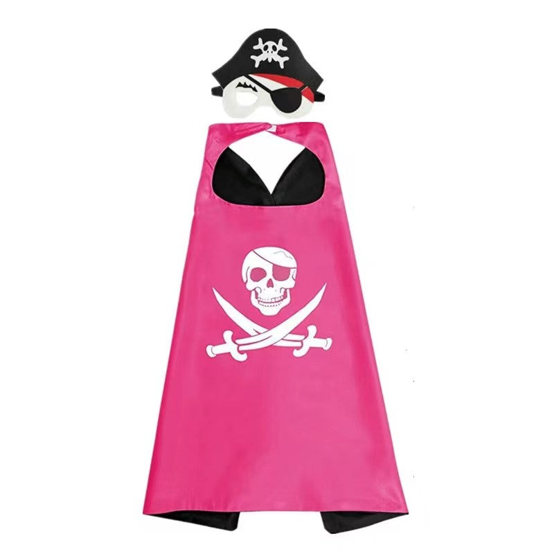 3-12Y  Pirate Skull Cape Toddler Play House Dress Up Cape Printed Pattern Holiday Performance Fashion Suit Halloween Party Gift