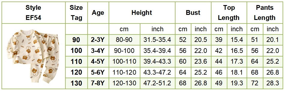 Kids Casual Autumn Long Sleeve Pajamas Set Boys and Girls Cartoon Print Home Wear Comfortable Soft Fabric Sleepwear