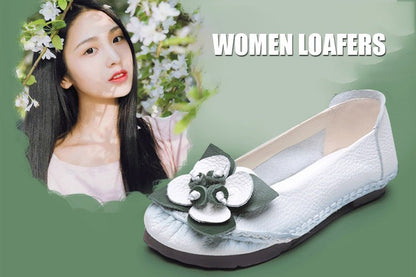 Vintage Plain Oxfords Shoes Women's Genuine Leather Flats Ladies Laced Up Moccasins Elderly Woman Square Toe Driving Loaferss