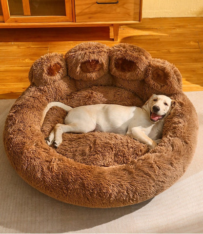 Cama Calmante em Formato de Pata para Pets, Cama de Rosca de Pelúcia Sintética para Cães e Gatos, Lavável à Máquina, Base Antiderrapante