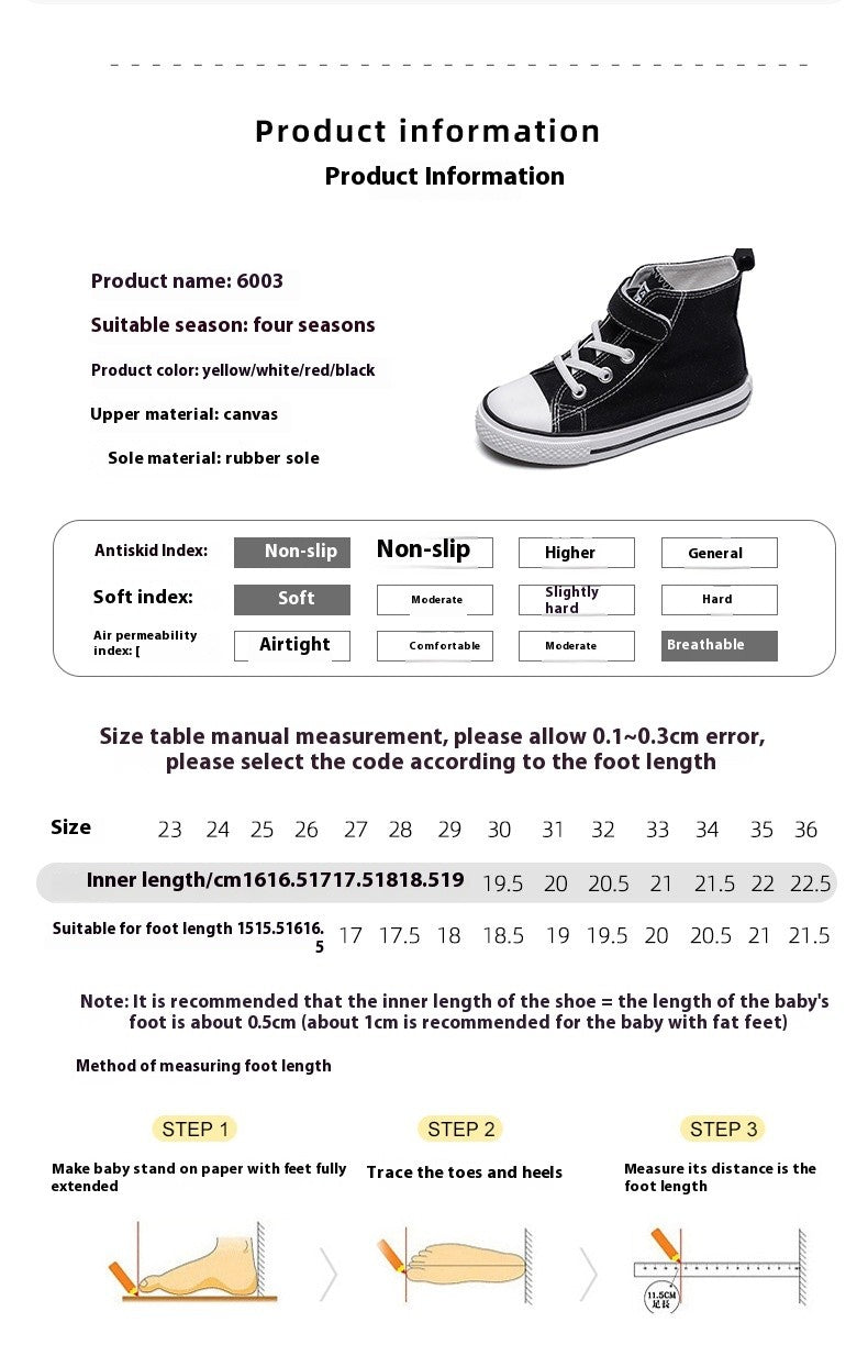 Children Canvas Shoes High-Top Boys and Girls Shoes White Board Shoes Small White Shoes New Kindergarten Baby Cloth Shoes