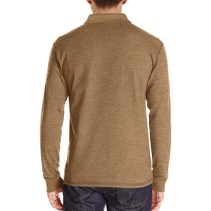 Spring Trend Men's Long Sleeve Casual Tshirt Solid Lapel Button Up Pullover Tops Autumn Turn Down Collar Bottoming Polo Shirt