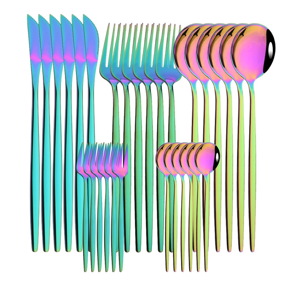 6Set/30Pcs Pink Silver Dinnerware Set Stainless Steel Knife Ckae Fork Spoon Cutlery Set Tableware Silverware Set Dropshipping