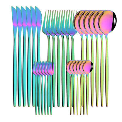 6Set/30Pcs Pink Silver Dinnerware Set Stainless Steel Knife Ckae Fork Spoon Cutlery Set Tableware Silverware Set Dropshipping
