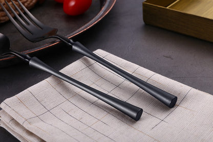Conjunto de Talheres 24 Peças Aço Inox Fosco Preto Dourado Jogo de Talheres de Mesa Faca Colher Garfo Lavável em Lava-louças