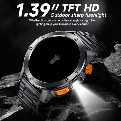 LIGE Fashion Smart Watch Men Voice Assistant Bluetooth Call Heart Rate Monitoring IP68 Waterproof LED Flashlight Men SmartWatch