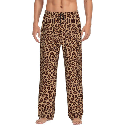 Custom Leopard Print Pajama Pants Men's Animal Skin Sleepwear Lounge Sleep Bottoms Stretch with Pockets