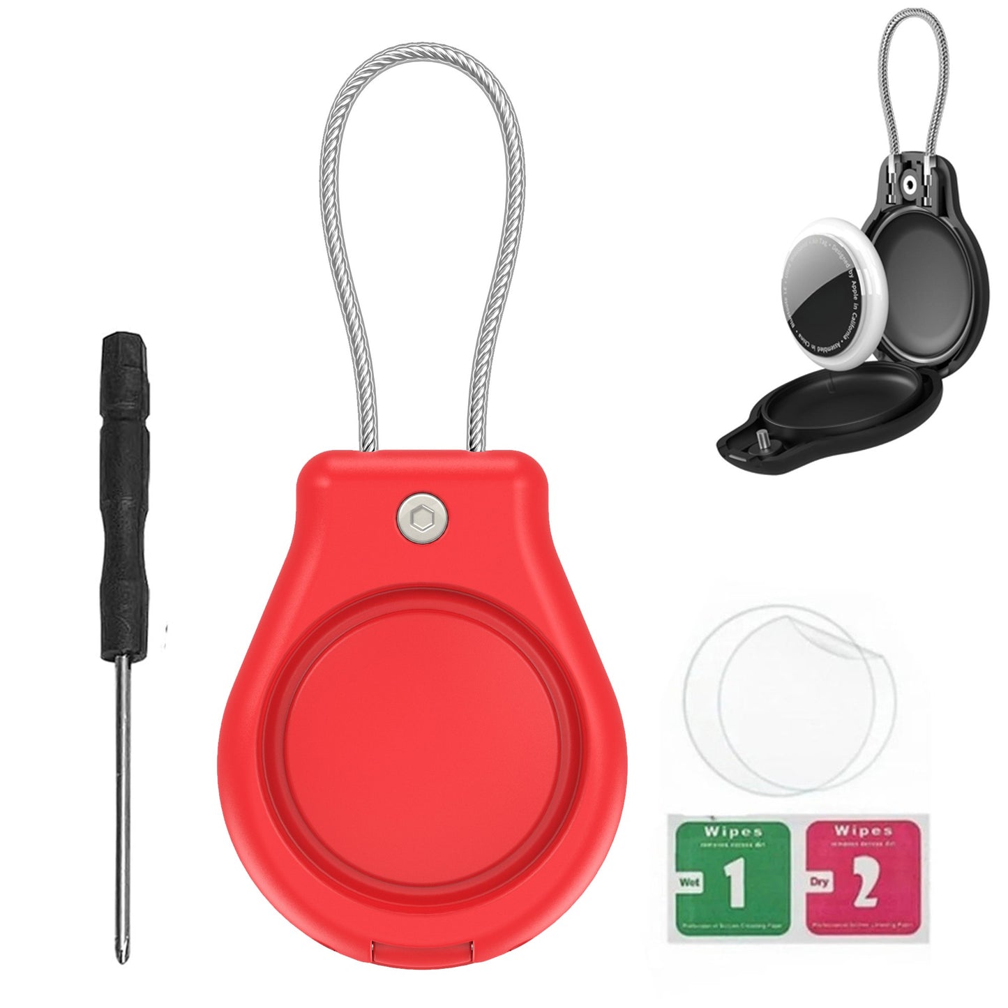 2/1 Pack Genuine Leather AirTag Keychain Holder . Secure Key Chain Case for Pet Collar Luggage Bag Full Cover Protective Keyring