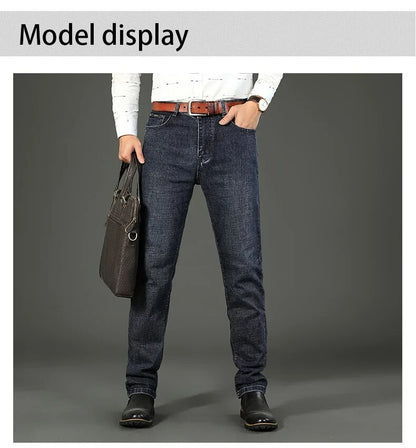 Wthinlee Calça Jeans Masculina Nova, Casual, Reta, Elástica, Moda Clássica, Azul, Preta, Trabalho, Calças Jeans Masculinas de Marca