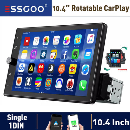 10.4" Wireless Single 1 DIN Rotatable Car Stereo Radio Apple CarPlay & Android Auto Touch Screen USB BT FM AUX-IN SWC+MIC&Camera