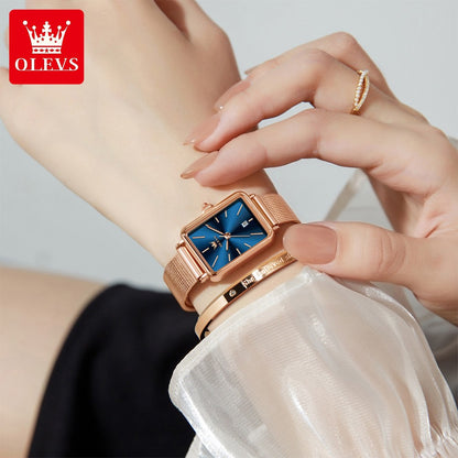 OLEVS Ultra Thin 8mm Women's Watches With Gift Box Fashion Elegant Rose Gold Mesh Steel Strap Luxury Quartz Watch for Woman 3692