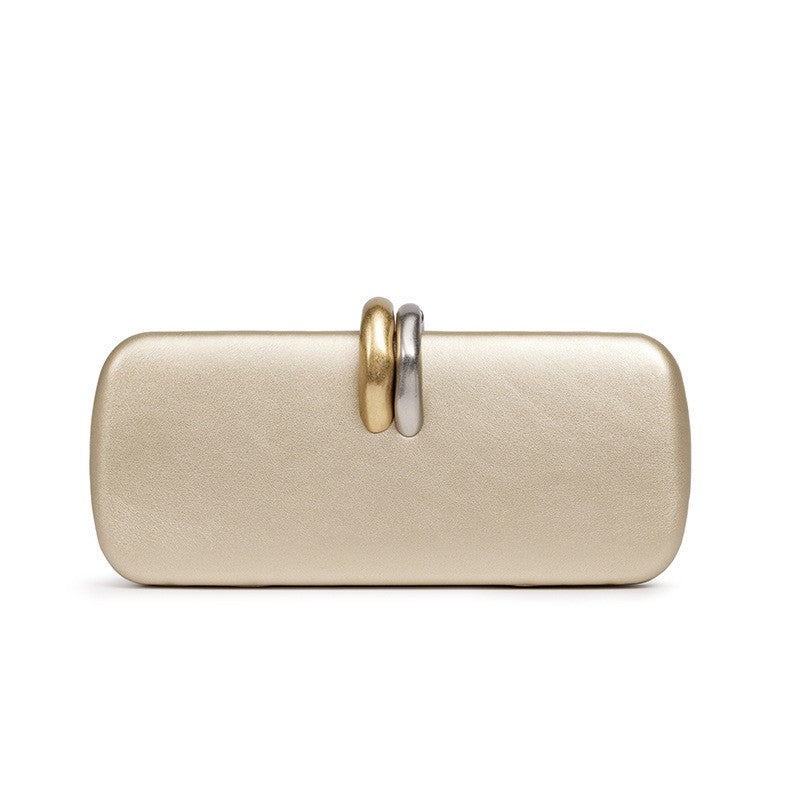 Long Rigid Clutch Retro Metal Luxury Shoulder Bag Fashion Removable Metal Chain Handle Crossbody Bag Clip Closure Banquet Bag