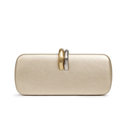 Long Rigid Clutch Retro Metal Luxury Shoulder Bag Fashion Removable Metal Chain Handle Crossbody Bag Clip Closure Banquet Bag