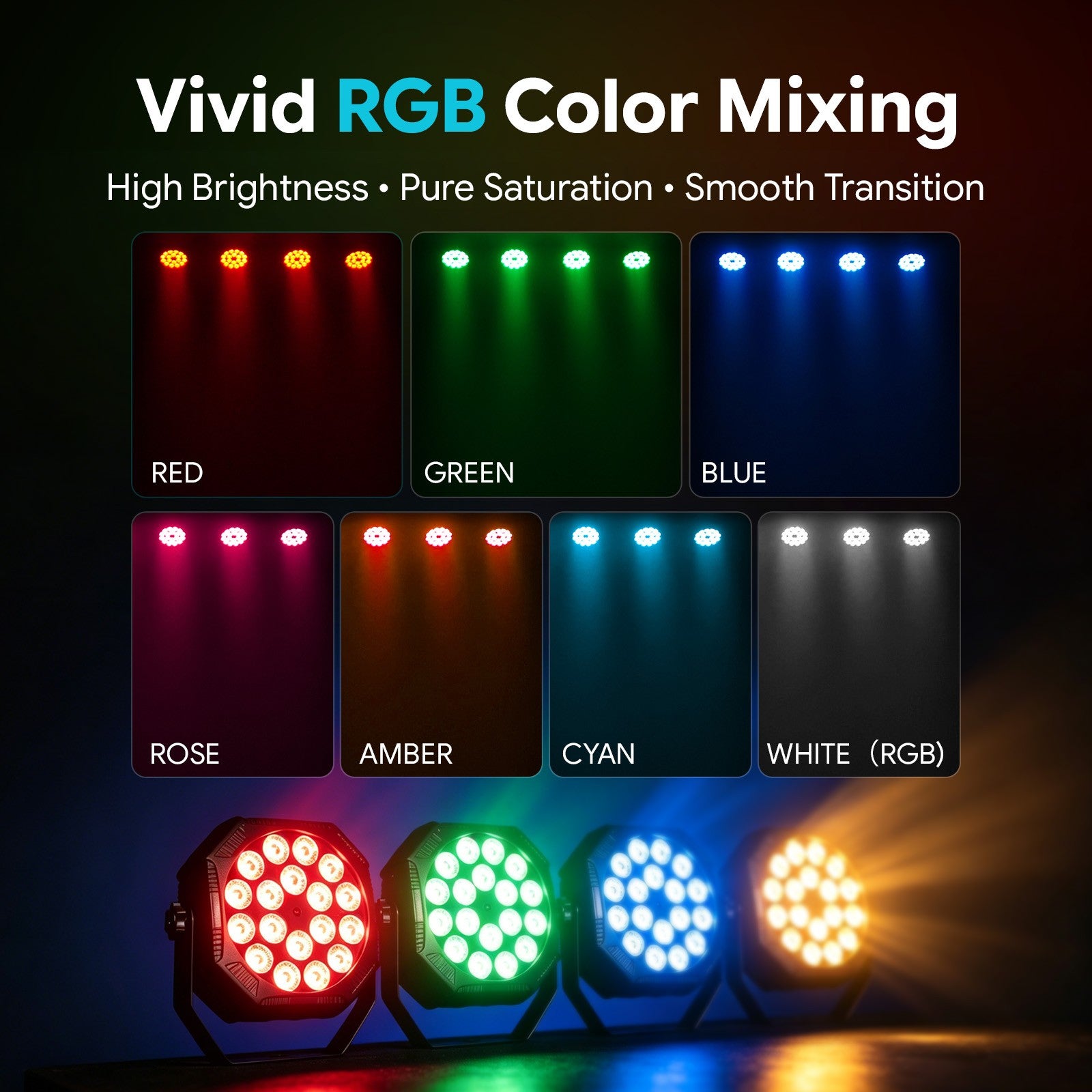 4PCS Flat Stage Par Light Built-in Battery Par Light Mini DJ Party Lights RGB LED Effect Lights Remote control Stage Lighting