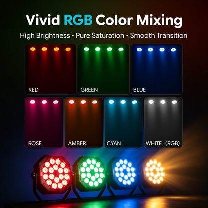 4PCS Flat Stage Par Light Built-in Battery Par Light Mini DJ Party Lights RGB LED Effect Lights Remote control Stage Lighting