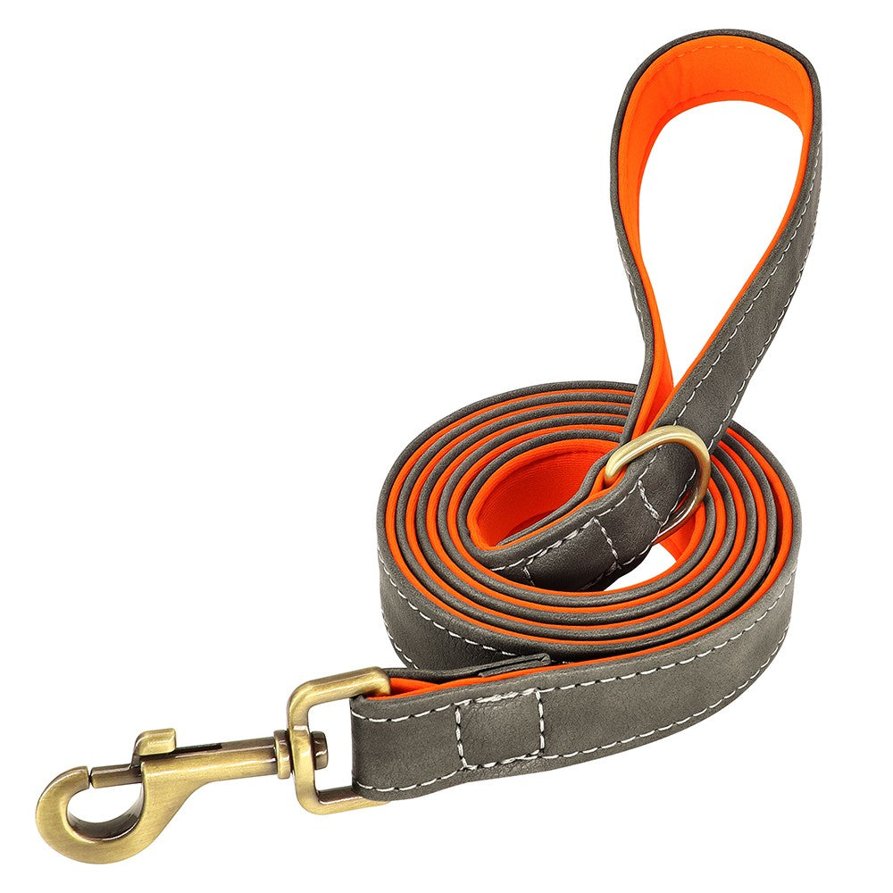 Conjunto Personalizado de Coleira e Guia de Couro para Cães Coleira de Couro Acolchoada Macia para Cães de Pequeno, Médio e Grande Porte com Placa de Identificação Grátis