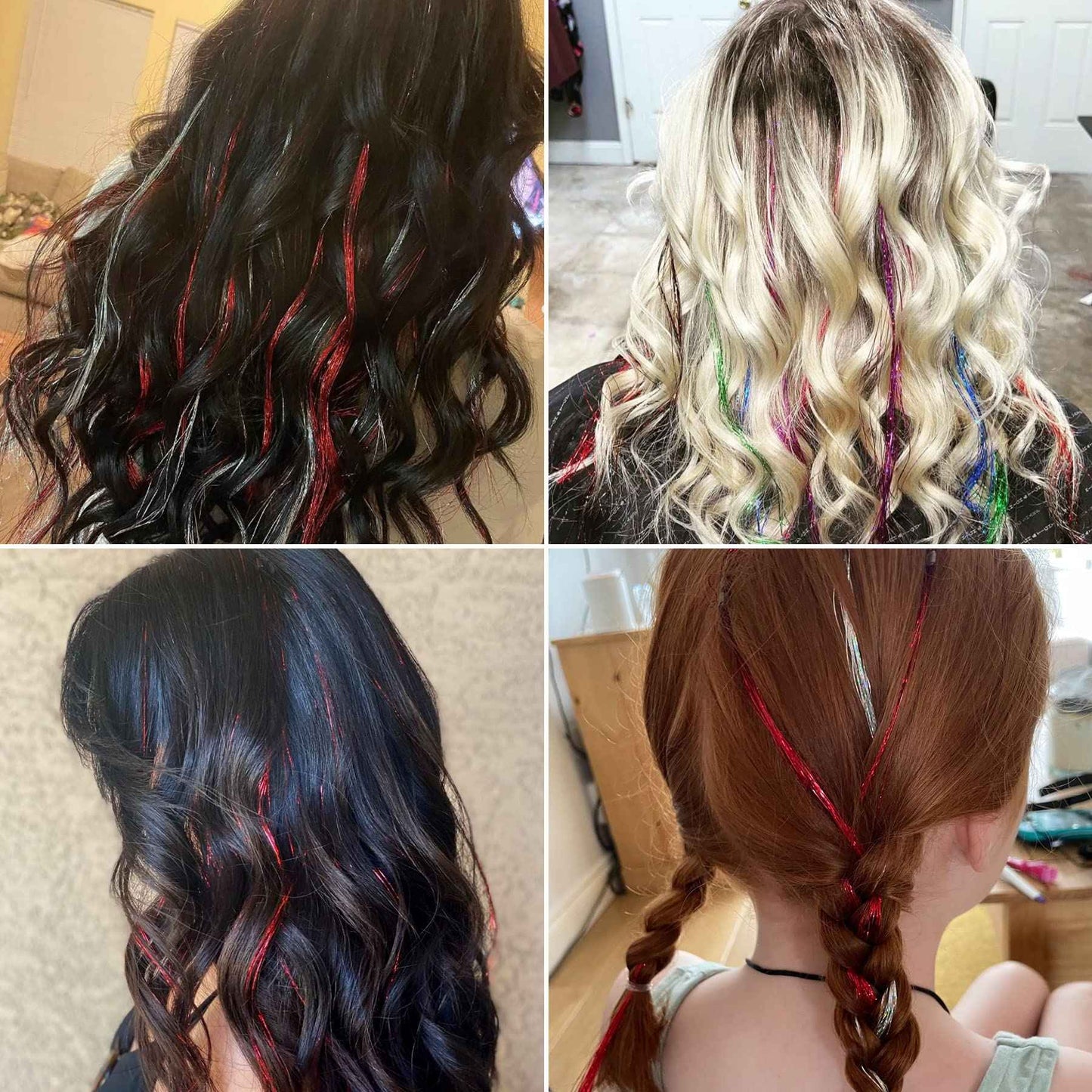 Kit de Cabelo Lamê com Ferramentas, Lamê Fio de Fada, Resistente ao Calor, Cintilante, Brilhante, Extensões de Cabelo Lamê, Kit de Mechas Coloridas de Cabelo Lamê