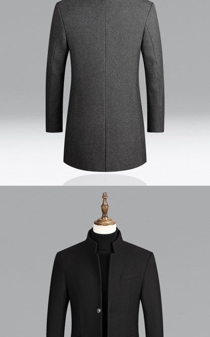 BROWON Brand Business Casual Trench Coat Men Chinese Style Solid Color Winter Coat Men 2025 Autumn and Winter Wool Coat for Men