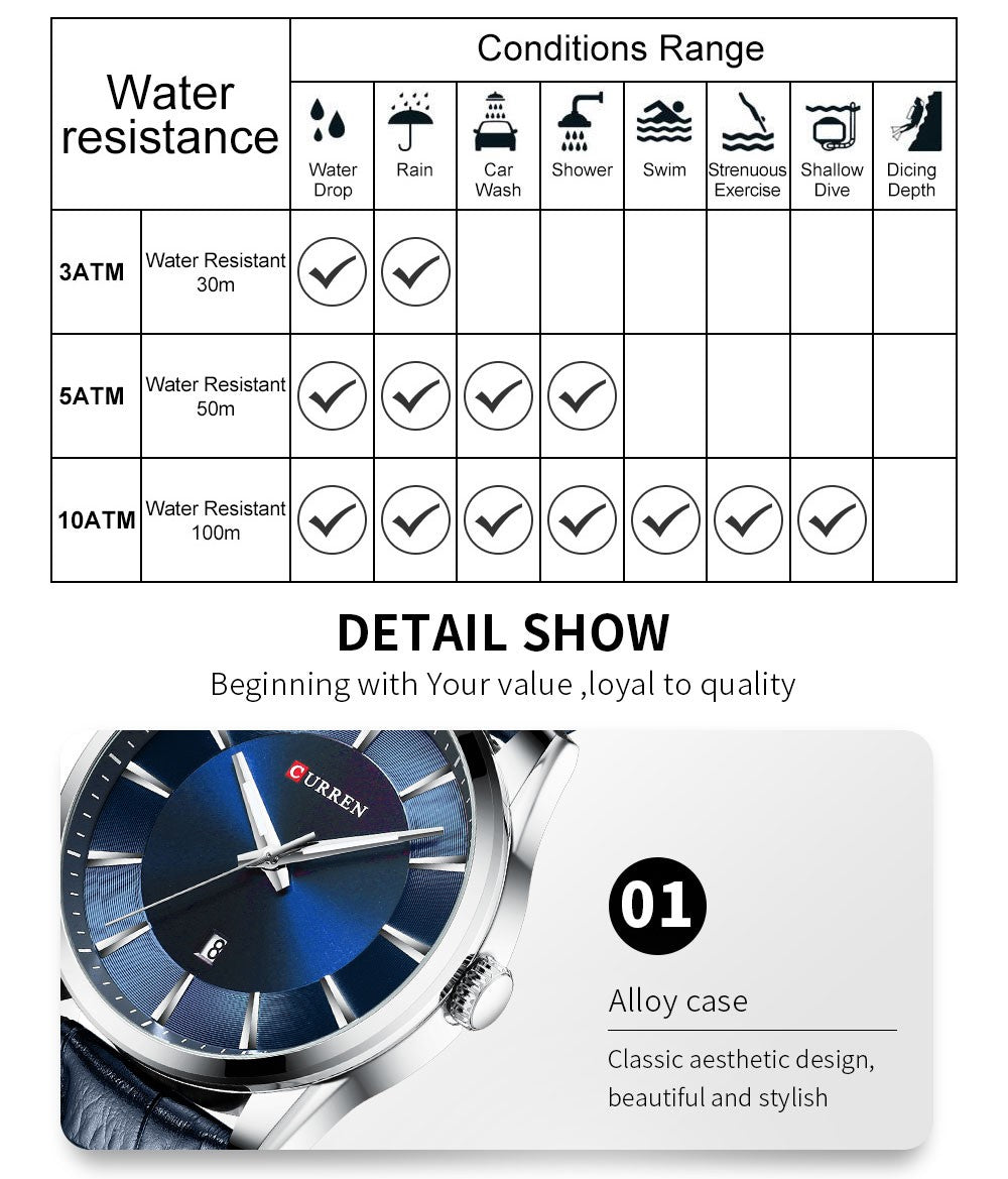 CURREN Quartz Watches for Men Leather Strap Male Wristwatches Top Luxury Brand Business Men's Clock  45 mm Reloj Hombres