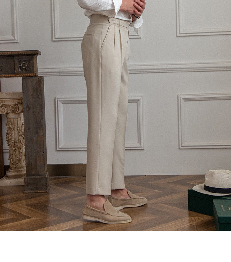 High Waisted Men Straight Casual Suit Pants High Quality Naples Pants British Elegant Trousers Apricot Black Banquet Wedding