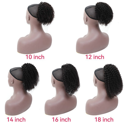 Coques de cabelo afro encaracolado crespo chignon de cabelo humano rabo de cavalo afro encaracolado com cordão rabo de cavalo crespo cabelo humano Remy para mulheres negras