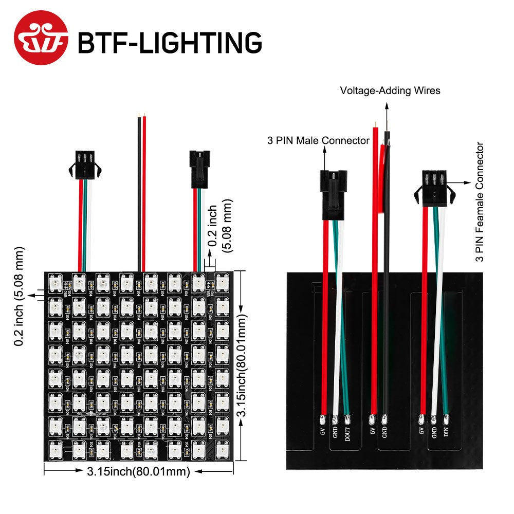 WS2812B RGB LED Panel Screen 8x8 16x16 8x32 256 Pixels Digital Flexible Programmed Individually Addressable Full Color DC5V